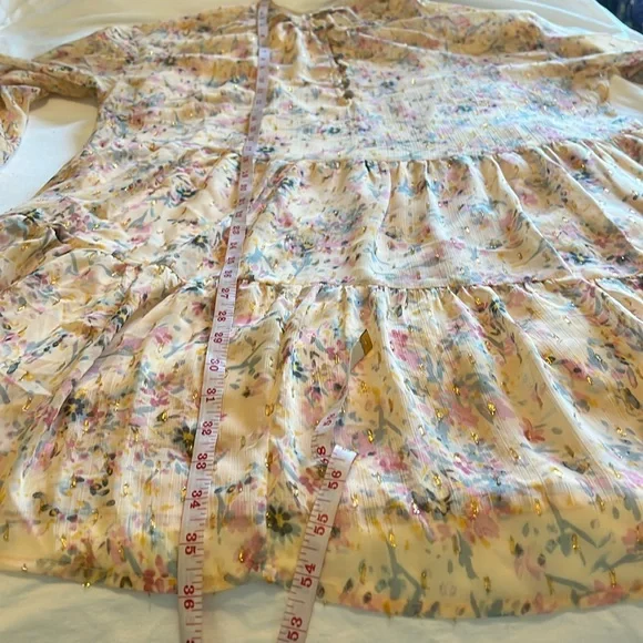 A.N.A New Apparel Size Large Long Sleeve Dress Slip Metallic Floral Buttons Pink - Picture 10 of 16